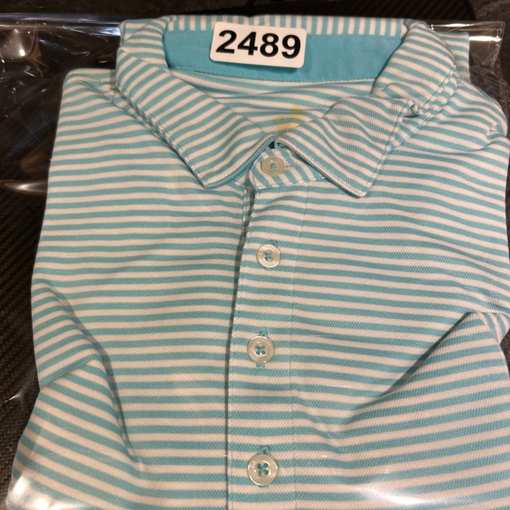 Johnnie-O Polo Shirt Mens L Cayman Teal Striped Prep-Performance Stretch Golf - Picture 11 of 11